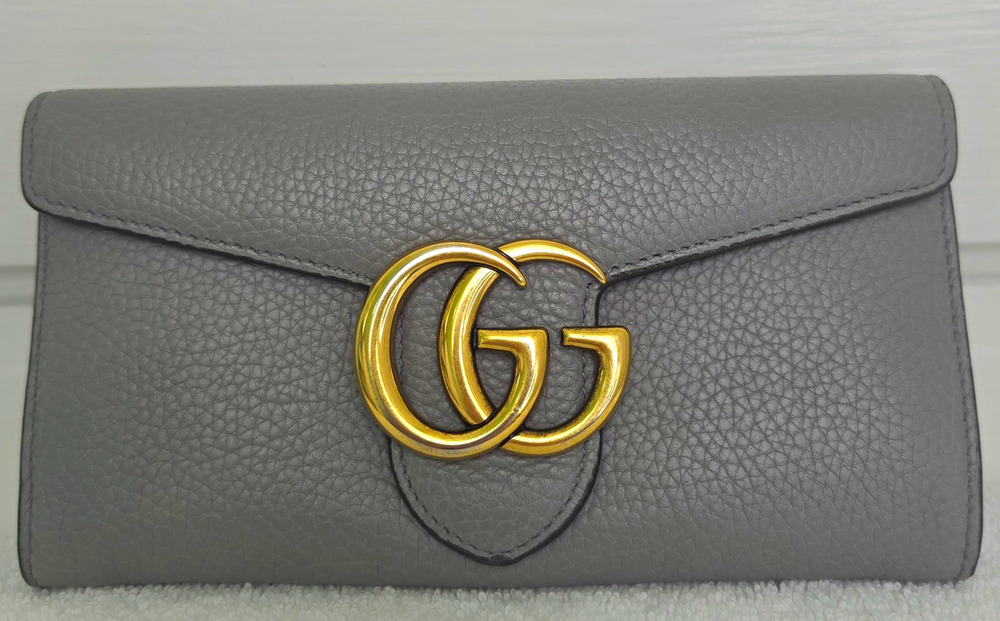 Gucci Women’s Gray Marmont Wallet w/ GG Logo Accents, Credit Card Slots w/COA
